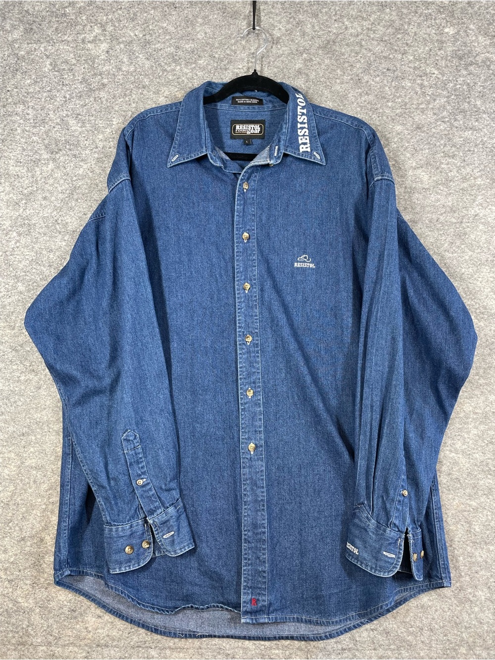 VINTAGE Resistol Rodeo Gear Denim Shirt Large Western Cowboy Ranch 100% Cotton